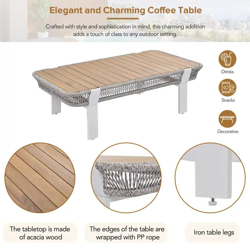 Ensemble de conversation extérieur 4 pièces avec table basse et coussins moelleux