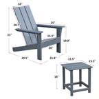 Ensemble de 3 chaises Adirondack d'extérieur, chaises de jardin avec table d'appoint, pour terrasse, jardin ou balcon, gris.