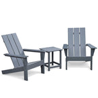 Ensemble de 3 chaises Adirondack d'extérieur, chaises de jardin avec table d'appoint, pour terrasse, jardin ou balcon, gris.