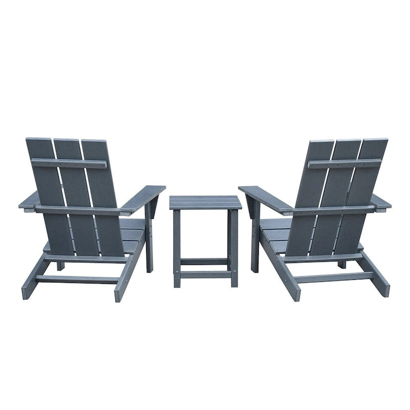 Ensemble de 3 chaises Adirondack d'extérieur, chaises de jardin avec table d'appoint, pour terrasse, jardin ou balcon, gris.