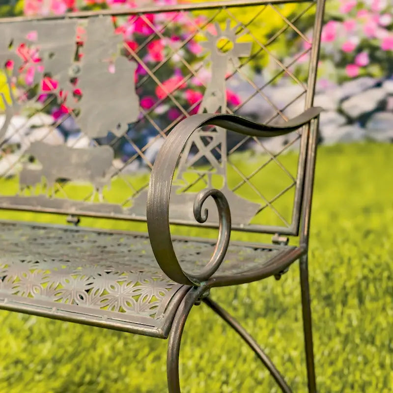 Banc d'extérieur rectangulaire avec silhouette de vache et de moulin à vent Strasburg - 43,7 L x 20,47 l x 37,01 H