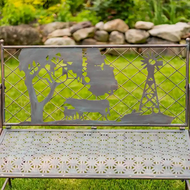Banc d'extérieur rectangulaire avec silhouette de vache et de moulin à vent Strasburg - 43,7 L x 20,47 l x 37,01 H