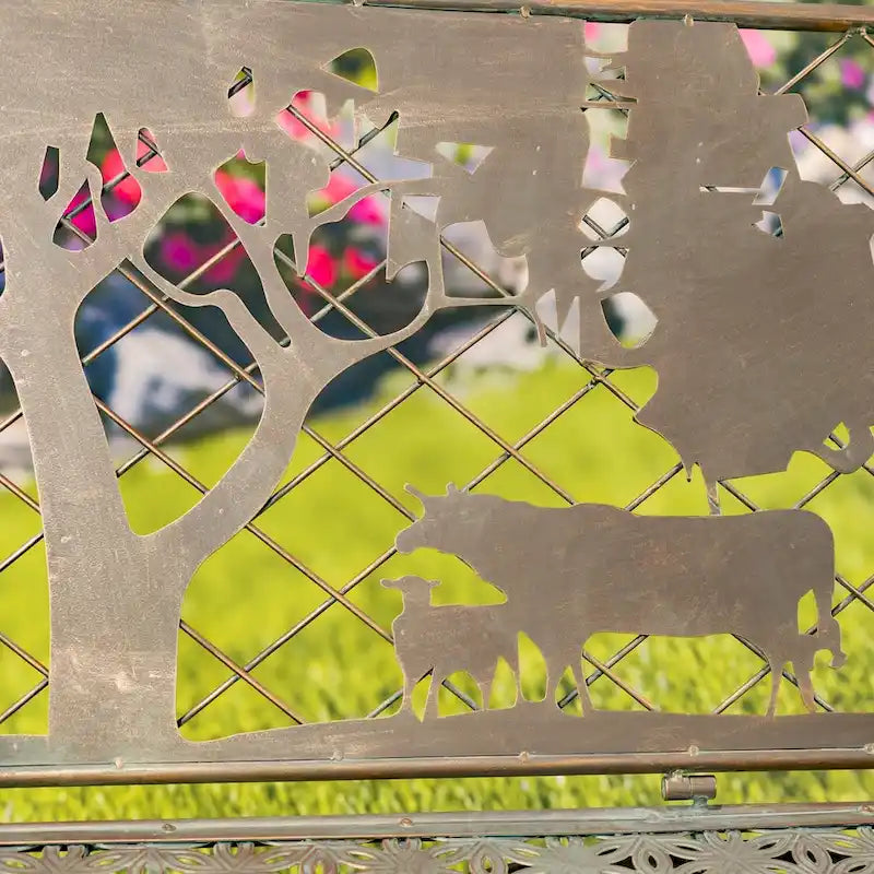 Banc d'extérieur rectangulaire avec silhouette de vache et de moulin à vent Strasburg - 43,7 L x 20,47 l x 37,01 H