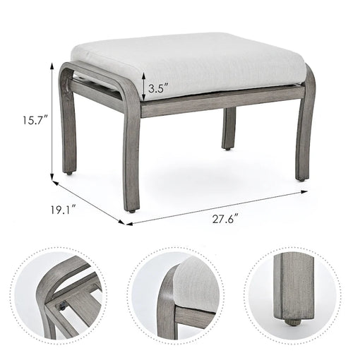 Ensemble de conversation de patio en aluminium 6 pièces comprenant une table basse, un canapé deux places, un pouf et des coussins gris clair
