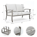 Ensemble de conversation de patio en aluminium 6 pièces comprenant une table basse, un canapé deux places, un pouf et des coussins gris clair
