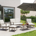 Ensemble de conversation de patio en aluminium 6 pièces comprenant une table basse, un canapé deux places, un pouf et des coussins gris clair
