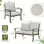 Ensemble de conversation de patio en aluminium 6 pièces comprenant une table basse, un canapé deux places, un pouf et des coussins gris clair