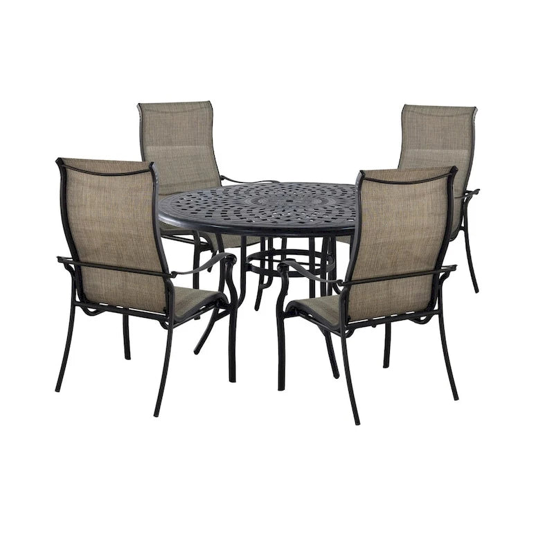 Ensemble de salle à manger d'extérieur 5 pièces en aluminium moulé avec chaises en textilène