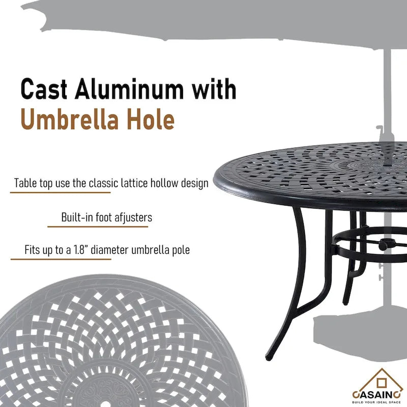 Ensemble de salle à manger d'extérieur 5 pièces en aluminium moulé avec chaises en textilène