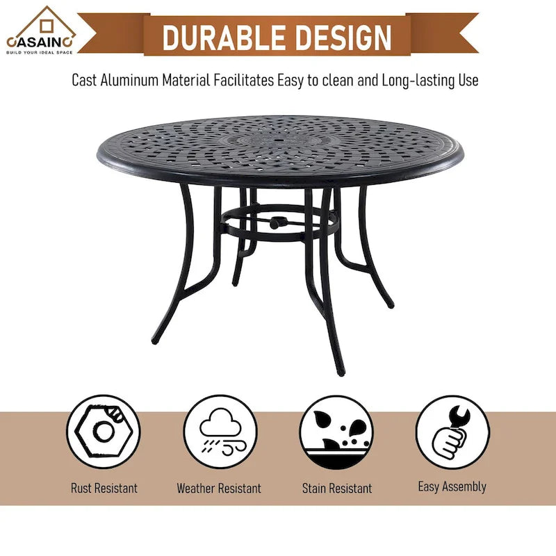 Ensemble de salle à manger d'extérieur 5 pièces en aluminium moulé avec chaises en textilène