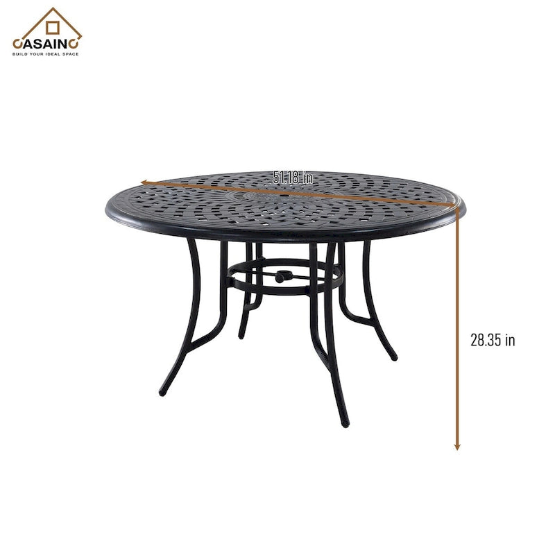 Ensemble de salle à manger d'extérieur 5 pièces en aluminium moulé avec chaises en textilène