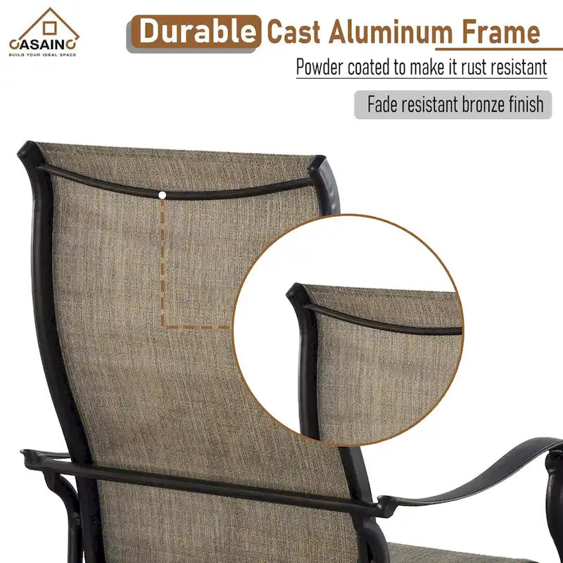Ensemble de salle à manger d'extérieur 5 pièces en aluminium moulé avec chaises en textilène