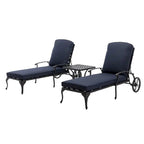 Chaise longue d'extérieur inclinable en aluminium 3 pièces avec coussins et table