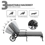 Chaise longue d'extérieur inclinable en aluminium 3 pièces avec coussins et table