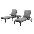 Chaise longue d'extérieur inclinable en aluminium 3 pièces avec coussins et table
