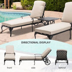 Chaise longue d'extérieur inclinable en aluminium 3 pièces avec coussins et table