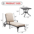 Chaise longue d'extérieur inclinable en aluminium 3 pièces avec coussins et table