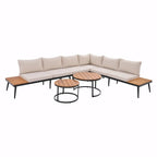 Ensemble de canapé d'angle d'extérieur 6 pièces avec tables basses gigognes et assises rembourrées
