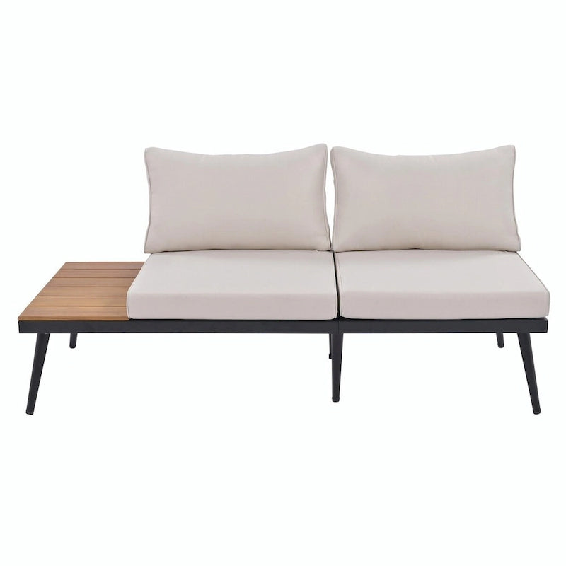 Ensemble de canapé d'angle d'extérieur 6 pièces avec tables basses gigognes et assises rembourrées