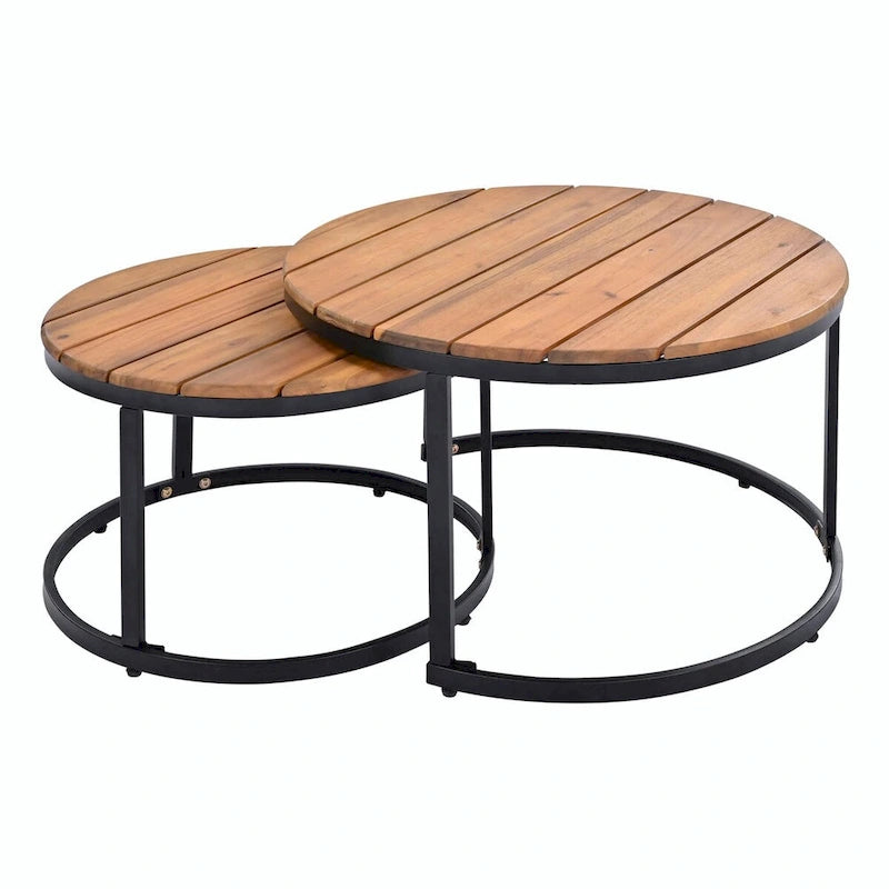 Ensemble de canapé d'angle d'extérieur 6 pièces avec tables basses gigognes et assises rembourrées