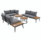 Ensemble de canapé d'angle d'extérieur 6 pièces avec tables basses gigognes et assises rembourrées