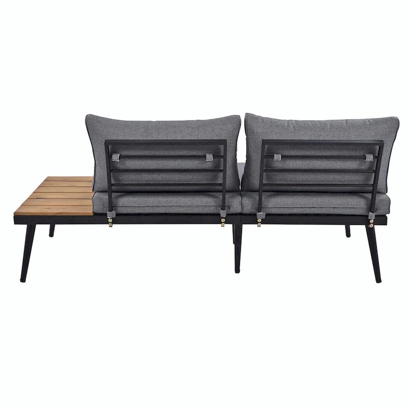 Ensemble de canapé d'angle d'extérieur 6 pièces avec tables basses gigognes et assises rembourrées