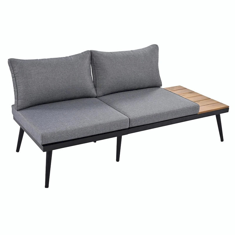 Ensemble de canapé d'angle d'extérieur 6 pièces avec tables basses gigognes et assises rembourrées