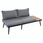 Ensemble de canapé d'angle d'extérieur 6 pièces avec tables basses gigognes et assises rembourrées