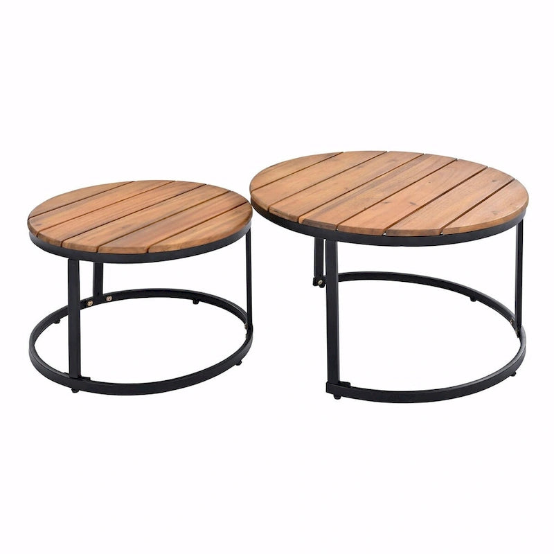 Ensemble de canapé d'angle d'extérieur 6 pièces avec tables basses gigognes et assises rembourrées