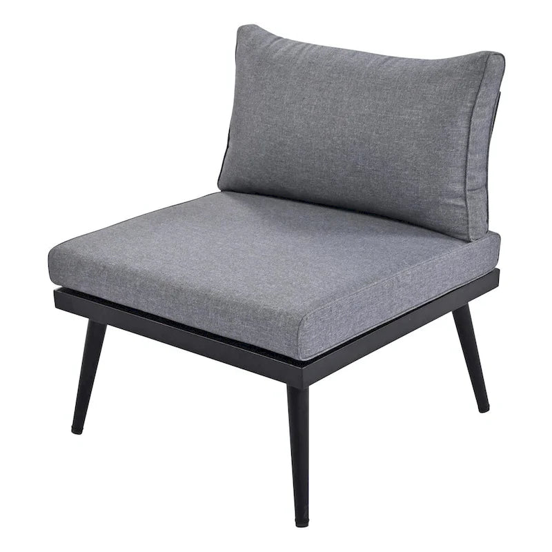 Ensemble de canapé d'angle d'extérieur 6 pièces avec tables basses gigognes et assises rembourrées