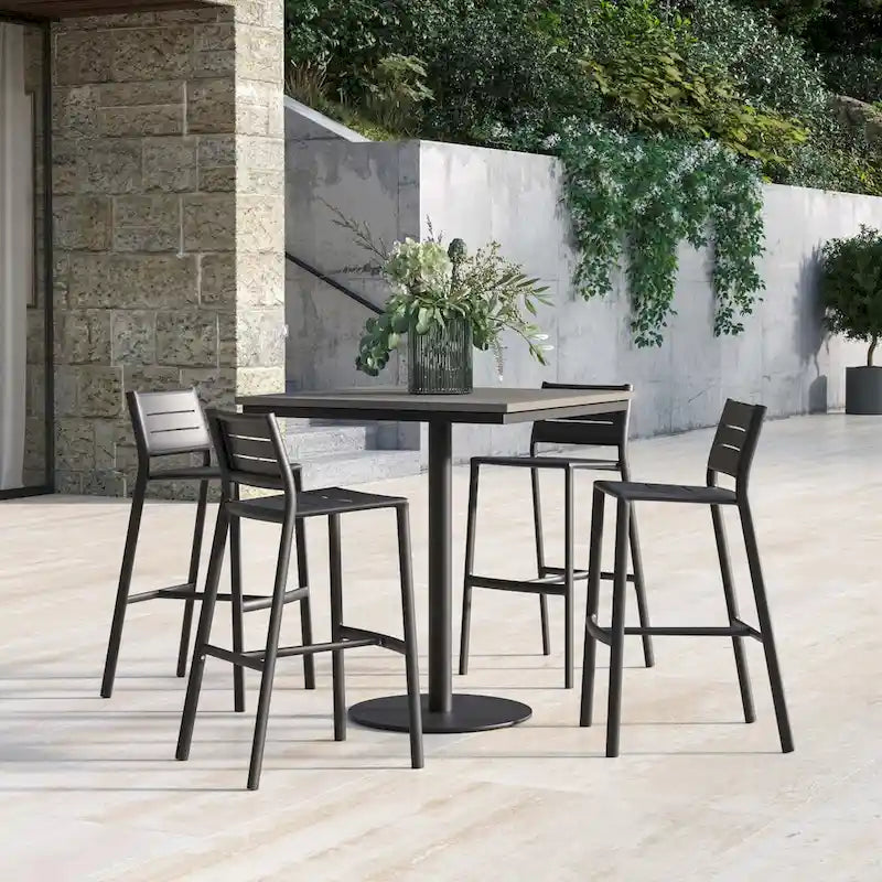 Tabouret de bar Eiland tout aluminium - Revêtement en poudre carbone - Structure en aluminium - 57 cm (L) x 51 cm (l) x 104 cm (H)