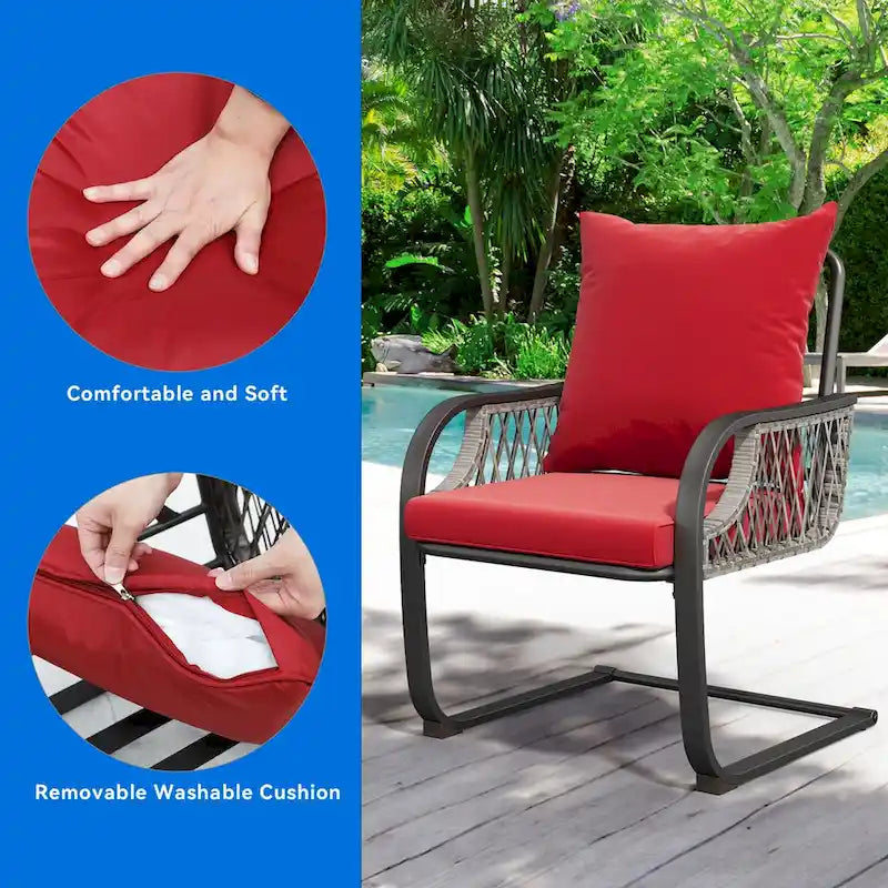 Ensemble de mobilier de jardin Moasis 3 pièces en résine tressée avec chaises à ressort - 3 pièces