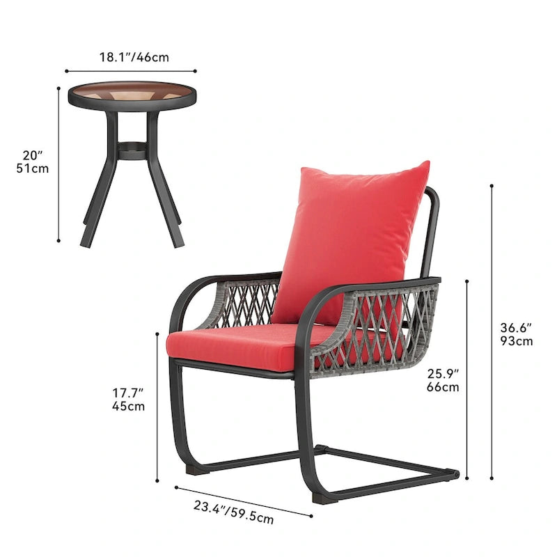Ensemble de mobilier de jardin Moasis 3 pièces en résine tressée avec chaises à ressort - 3 pièces