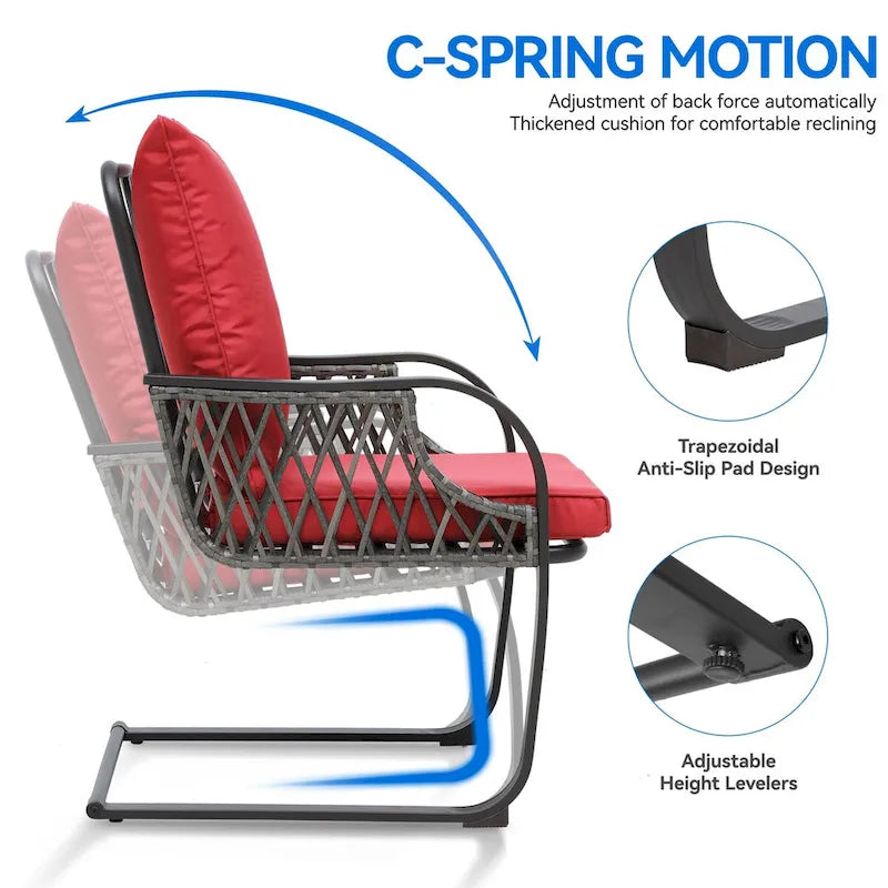 Ensemble de mobilier de jardin Moasis 3 pièces en résine tressée avec chaises à ressort - 3 pièces