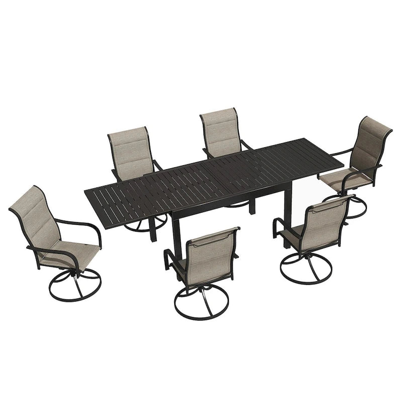 Ensemble de salle à manger d'extérieur 7 pièces avec 1 table extensible