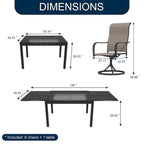 Ensemble de salle à manger d'extérieur 7 pièces avec 1 table extensible