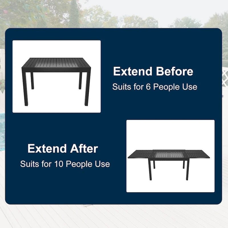 Ensemble de salle à manger d'extérieur 7 pièces avec 1 table extensible