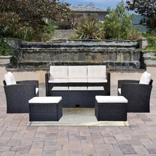 Ensemble de mobilier de jardin 6 pièces en rotin tressé avec canapé d'angle et table basse