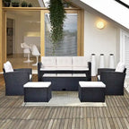 Ensemble de mobilier de jardin 6 pièces en rotin tressé avec canapé d'angle et table basse