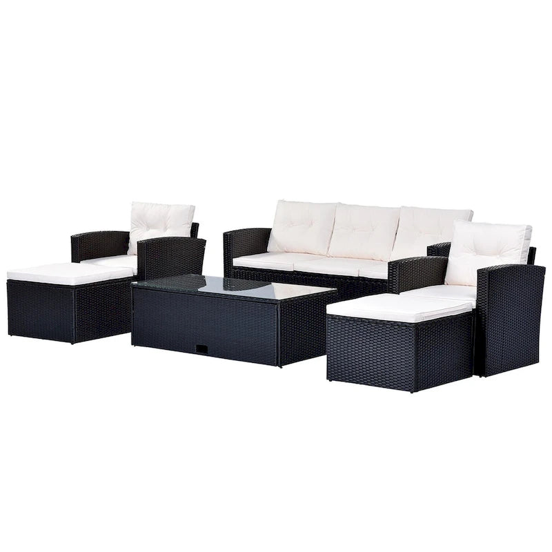 Ensemble de mobilier de jardin 6 pièces en rotin tressé avec canapé d'angle et table basse