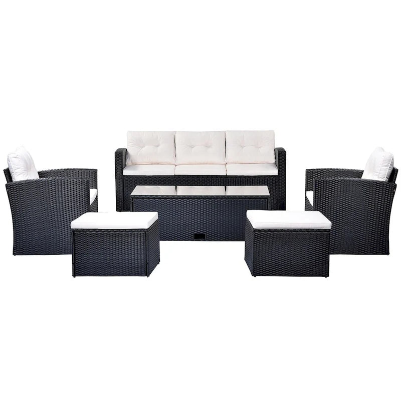 Ensemble de mobilier de jardin 6 pièces en rotin tressé avec canapé d'angle et table basse
