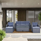 Ensemble de mobilier de jardin 6 pièces en rotin tressé avec canapé d'angle et table basse