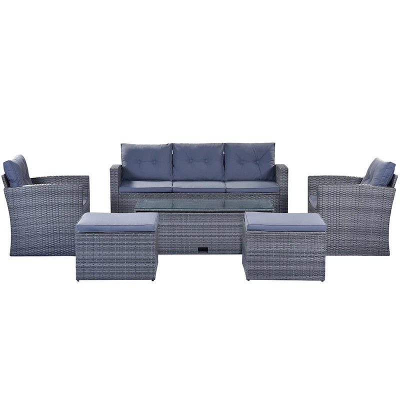 Ensemble de mobilier de jardin 6 pièces en rotin tressé avec canapé d'angle et table basse