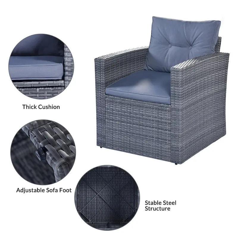 Ensemble de mobilier de jardin 6 pièces en rotin tressé avec canapé d'angle et table basse