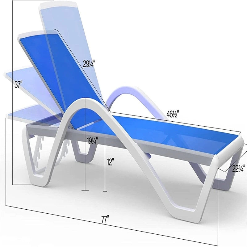 Chaises longues de patio réglables en aluminium avec accoudoirs