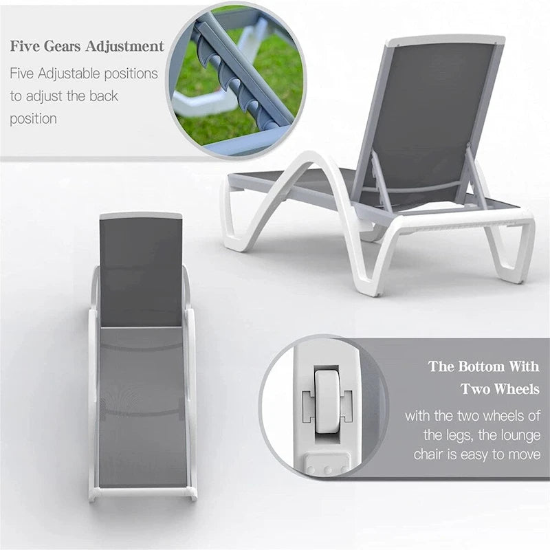 Chaises longues de patio réglables en aluminium avec accoudoirs