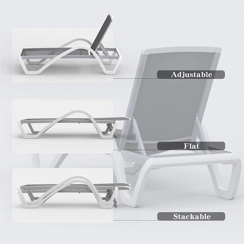 Chaises longues de patio réglables en aluminium avec accoudoirs