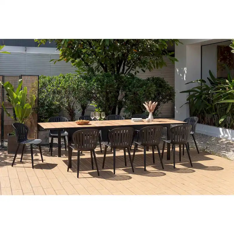 Ensemble de salle à manger d'extérieur en aluminium Amazonia Petherson - Chaises noires