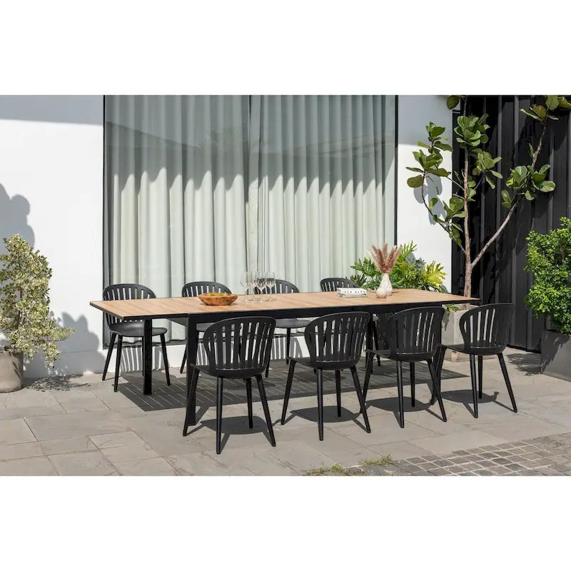 Ensemble de salle à manger d'extérieur en aluminium Amazonia Petherson - Chaises noires