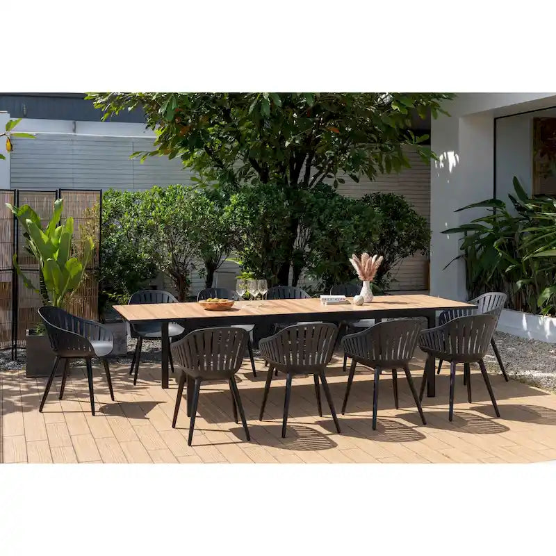 Ensemble de salle à manger d'extérieur en aluminium Amazonia Petherson - Chaises noires
